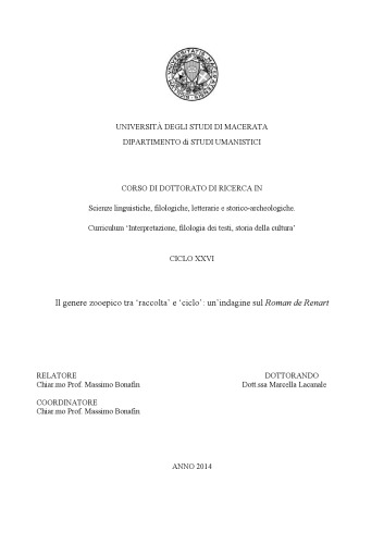 Il genere zooepico tra ‘raccolta’ e ‘ciclo’: un’indagine sul Roman de Renart