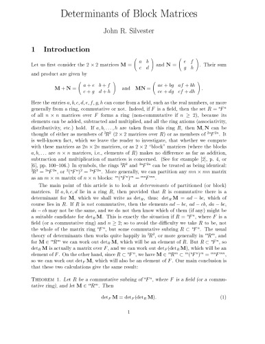 Determinants of Block Matrices [preprint]