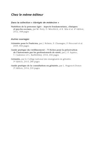 Gérontologie Préventive. Eléments de Prévention du Vieillissement Pathologique