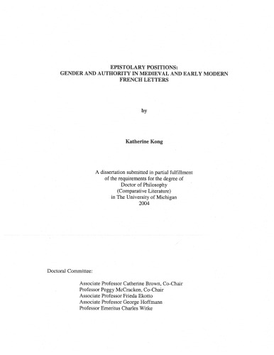Epistolary positions : gender and authority in medieval and early modern French letters [PhD Disse]