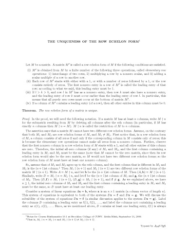 The uniqueness of the row echelon form [Lecture notes]