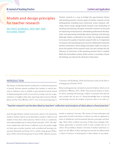 Models and design principles for teacher research