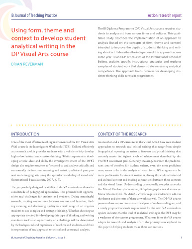 Using form, theme and context to develop student analytical writing in the DP Visual Arts course