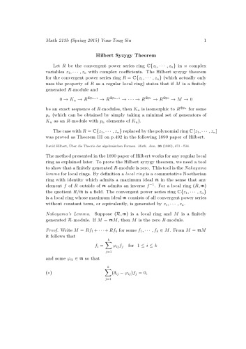 Hilbert Syzygy Theorem [expository notes]