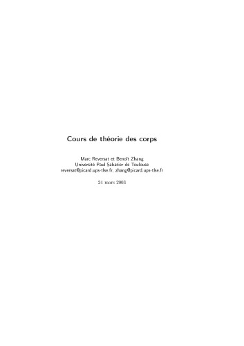 Cours de théorie des corps [Lecture notes]