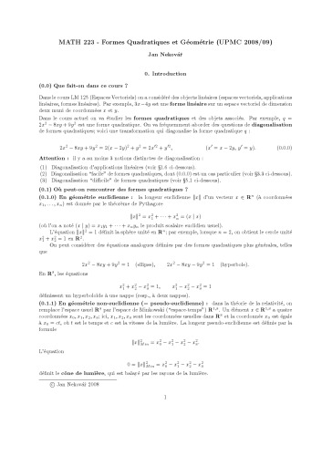 Formes Quadratiques et Géométrie [Lecture notes]