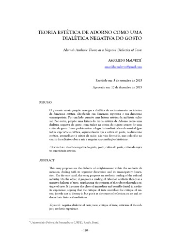 Teoria Estética de Adorno como uma Dialética Negativa do Gosto