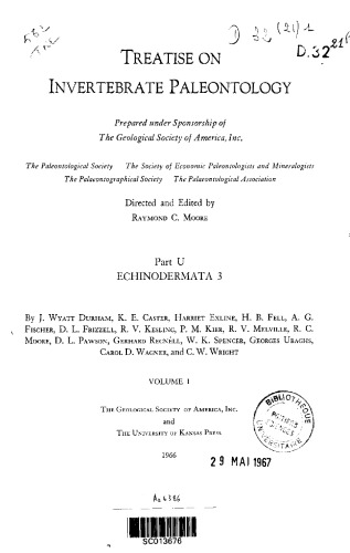 Treatise on Invertebrate Paleontology - Part U - Echinodermata 3 -