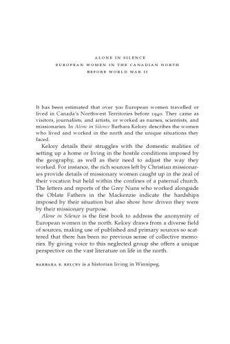 Alone in Silence: European Women in the Canadian North before 1940