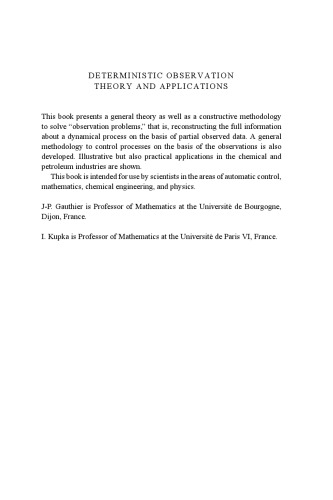 Deterministic Observation Theory and Applications