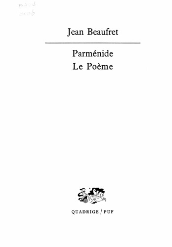 Parménide. Le Poème