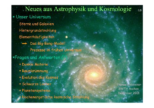 Neues aus Astrophysik und Kosmologie