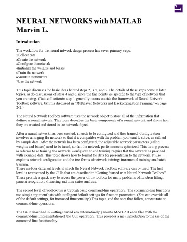 NEURAL NETWORKS with MATLAB