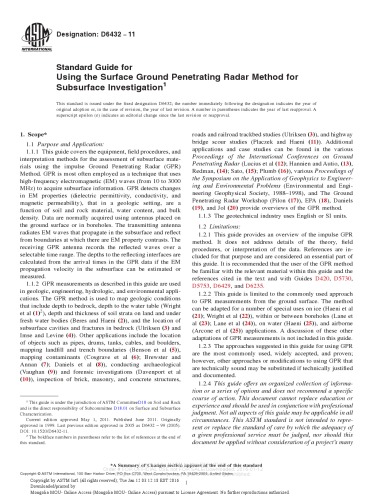 Standard Guide for Using the Surface Ground Penetrating Radar Method for Subsurface Investigation