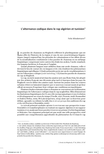 L’alternance codique dans le rap algérien et tunisien