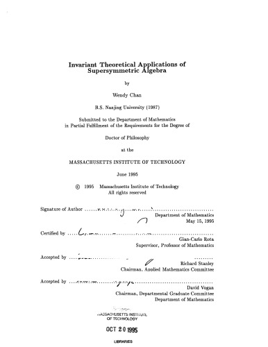 Invariant Theoretical Applications of Supersymmetric Algebra  [PhD thesis]