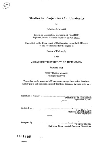 Studies in projective combinatorics [PhD thesis]