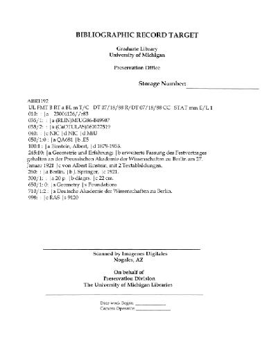 Geometrie und Erfahrung. Festvortrag am 27. Januar 1921