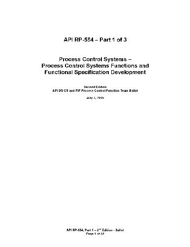 Process Control Systems Functions and Functional Specification Development