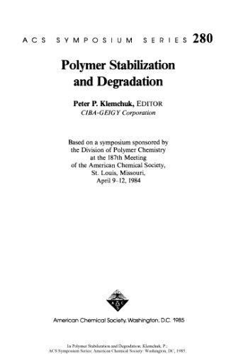 Polymer Stabilization and Degradation-American Chemical Society