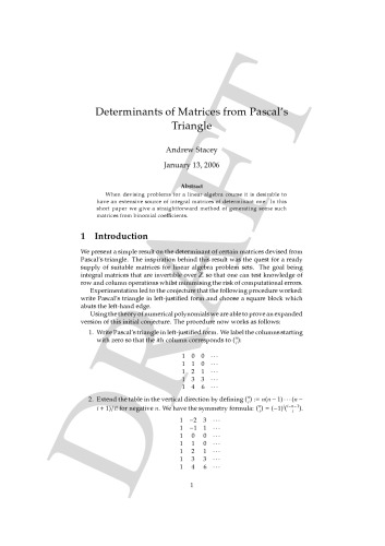 Determinants of Matrices from Pascal’s Triangle [expository notes]