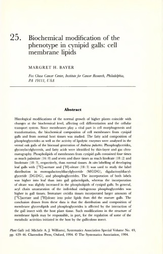 Biochemical modification of the phenotype in cynipid galls: cell membrane lipids