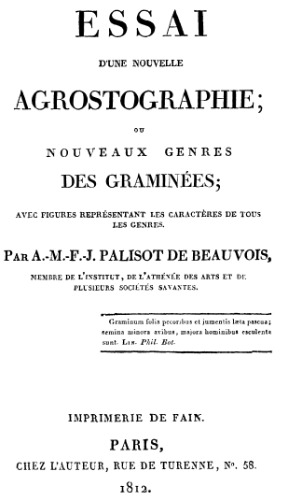 Essai d'une nouvelle agrostographie. Paris,