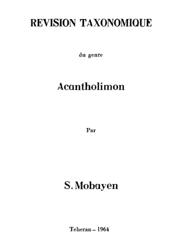 Revision taxonomique du genre Acantholimon. Montpellier,
