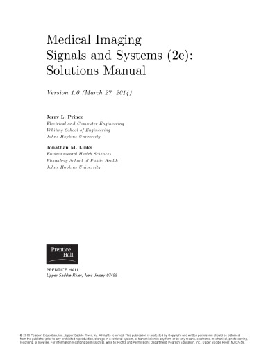 Medical Imaging Signals and Systems: Solutions manual
