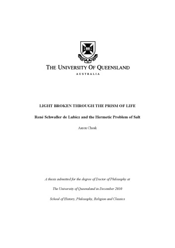 Light Broken Through the Prism of Life: René Schwaller de Lubicz and the Hermetic Problem of Salt [PhD thesis]