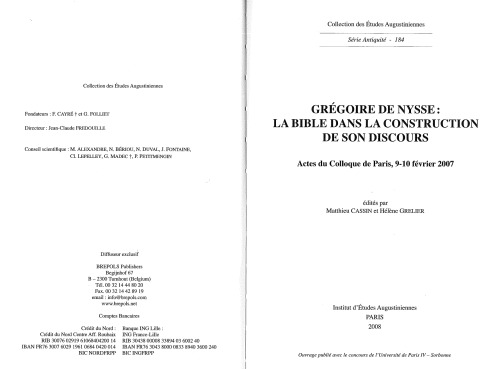 Grégoire de Nysse, La Bible dans la construction de son discours. Actes du Colloque de Paris, 9-10 février 2007