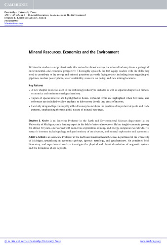 Mineral Resources, Economics and the Environment