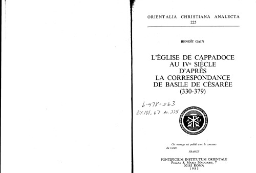 L’église de Cappadoce au IVe siècle d’après la correspondance de Basile de Césarée (330-379)
