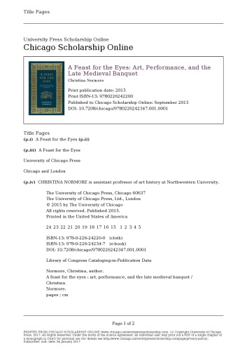 A Feast for the Eyes: Art, Performance, and the Late Medieval Banquet