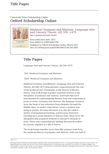 Medieval Grammar and Rhetoric: Language Arts and Literary Theory, AD 300 -1475