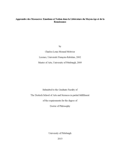 Apprendre des massacres : émotions et nation dans la littérature du Moyen Âge et de la Renaissance [PhD diss.]