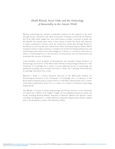 Death Rituals, Social Order and the Archaeology of Immortality in the Ancient World