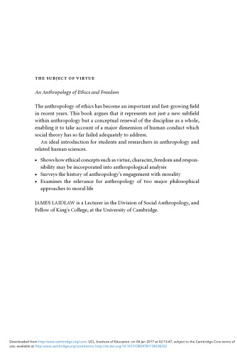 The Subject of Virtue: An Anthropology of Ethics and Freedom