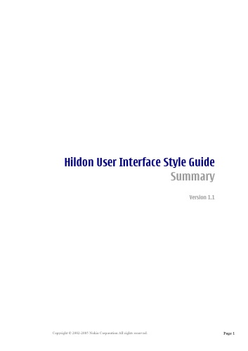 Hildon User Interface Style Guide: Summary