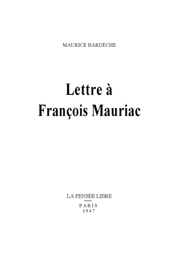 Lettre à François Mauriac