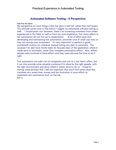 Automated Software Testing - A Perspective