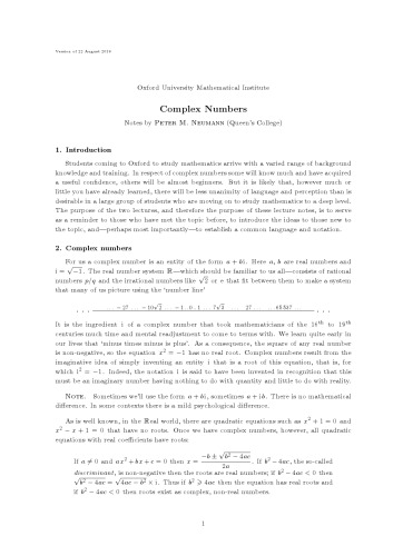 Complex Numbers [Lecture notes]