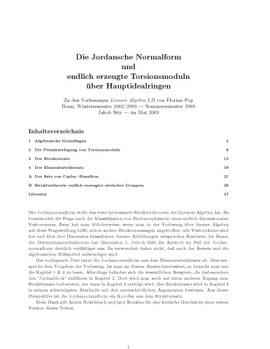Die Jordansche Normalform und endlich erzeugte Torsionsmoduln über Hauptidealringen [expository notes]
