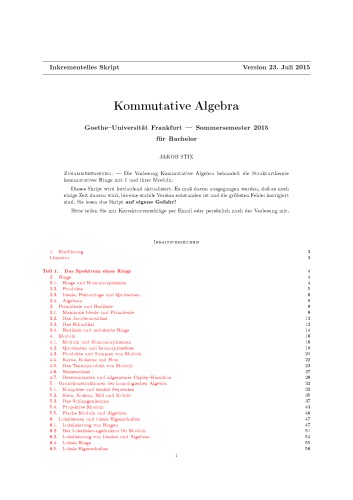 Kommutative Algebra [Lecture notes]