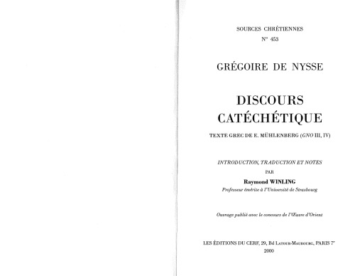 Grégoire de Nysse : Discours catéchétique