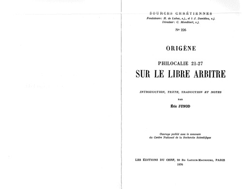 Origène : Philocalie 21-27 (Sur le libre arbitre)