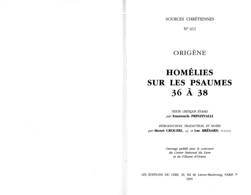 Origène : Homélies sur les Psaumes 36 à 38