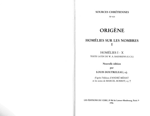Origène : Homélies sur les Nombres I-X