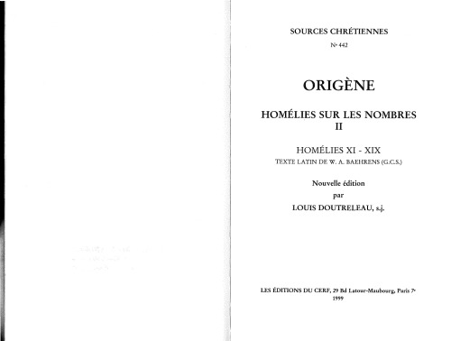 Origène : Homélies sur les Nombres XI - XIX