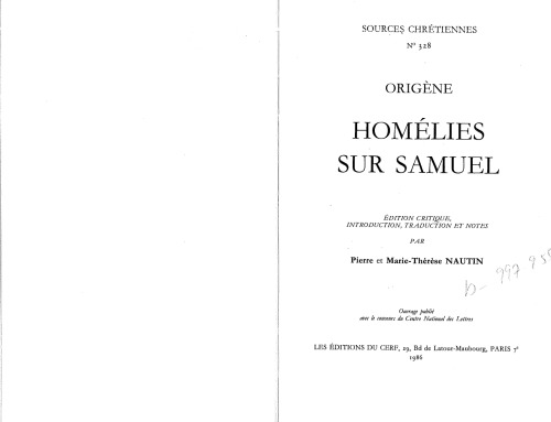 Origène : Homélies sur Samuel
